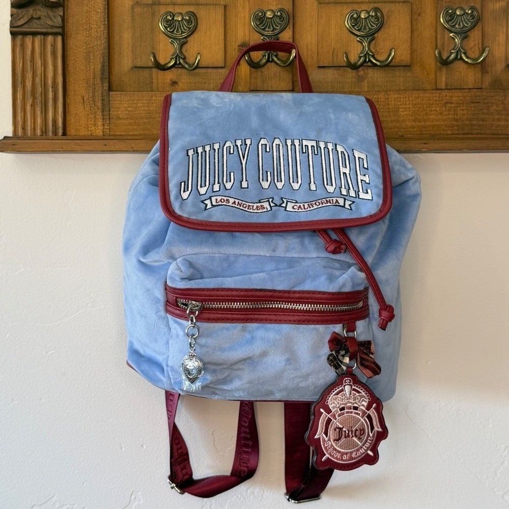 Juicy Couture Bel Air Blue Couture University Velour Backpack NWT